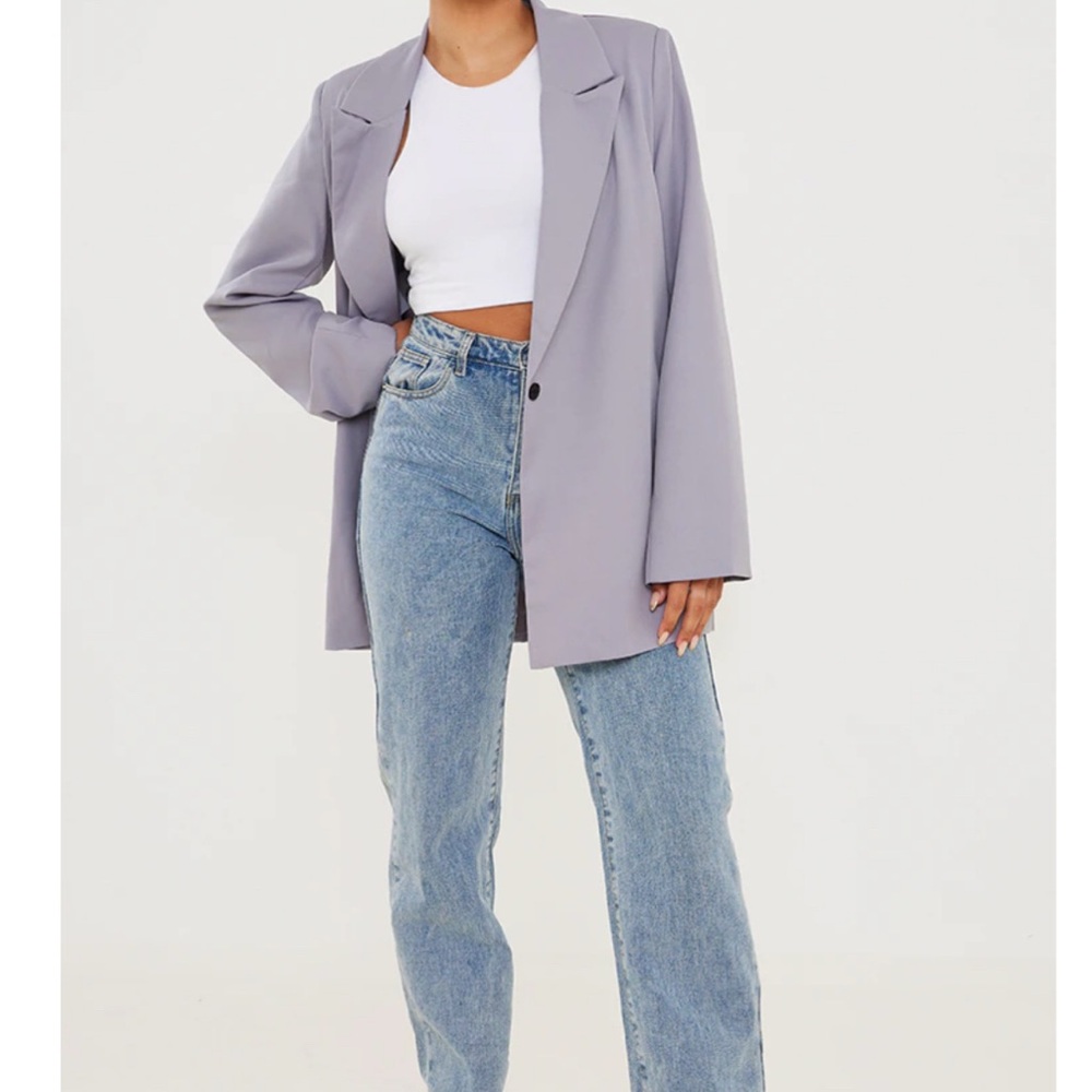 Grey Oversized Drapey Button Detail Blazer